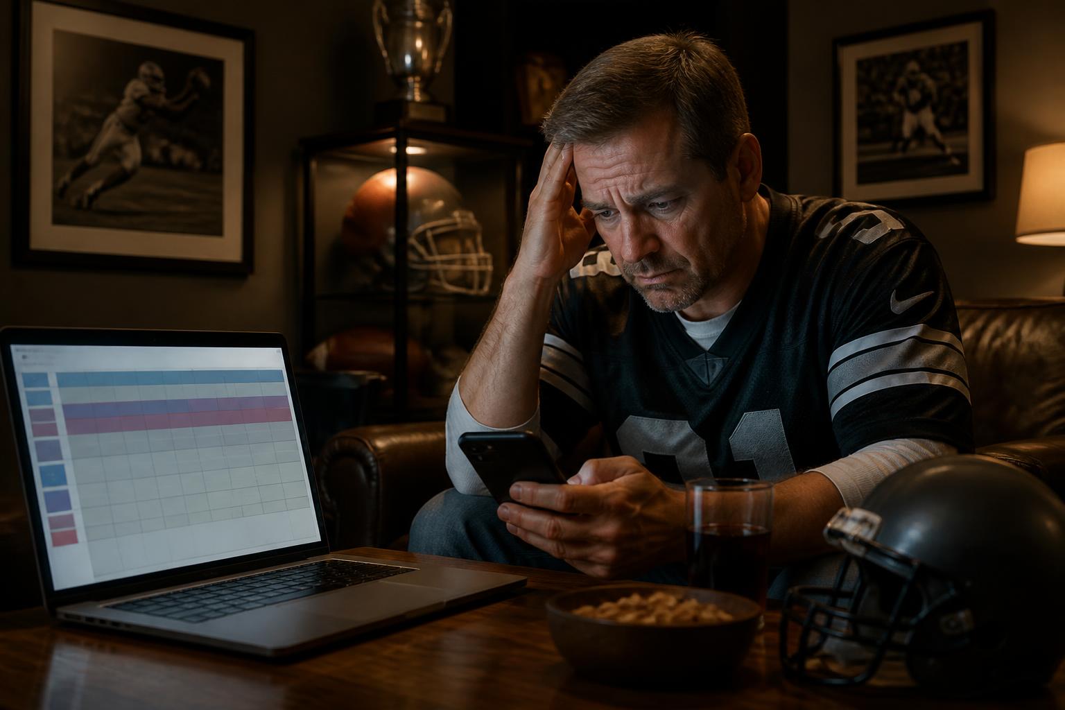 Football fan checking digital standings at home